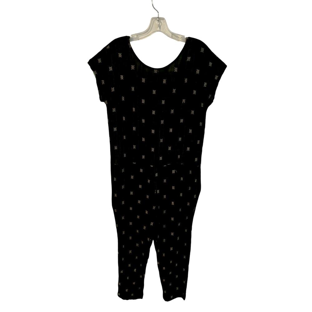 Ace & Jig 100% Cotton V Neck Printed Jumpsuit Drop Crotch Size Medium Black